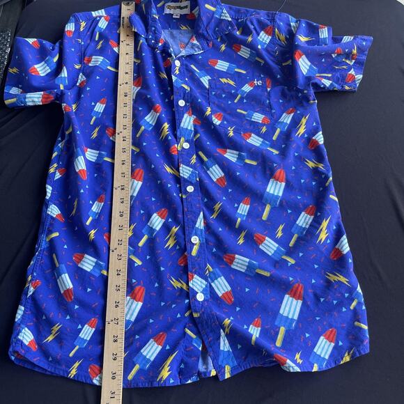 Tipsy Elves Shirt Mens Large Blue Bomb Pop Popsicle Lightning Novelty Button Up - Picture 11 of 11